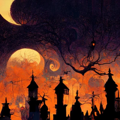 Orange Halloween Photography Backdrop photo of Halloween Town 2 Photography Backdrop