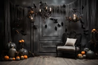 black halloween backdrop for photography bewitched with bats
