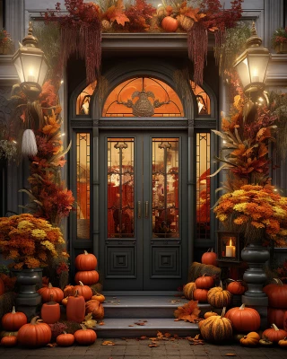 Orange Autumn Photography Backdrop photo of Autumn Store Front 1 Photography Backdrop