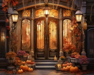 Orange Autumn Photography Backdrop photo of Autumn Store Front 2 Photography Backdrop