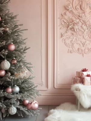 Pink Christmas Photography Backdrop photo of Pink Christmas Tree And Wall Photography Backdrop