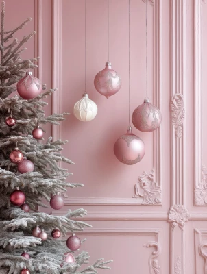Pink Christmas Photography Backdrop photo of Soft Pink Christmas Baubles Photography Backdrop