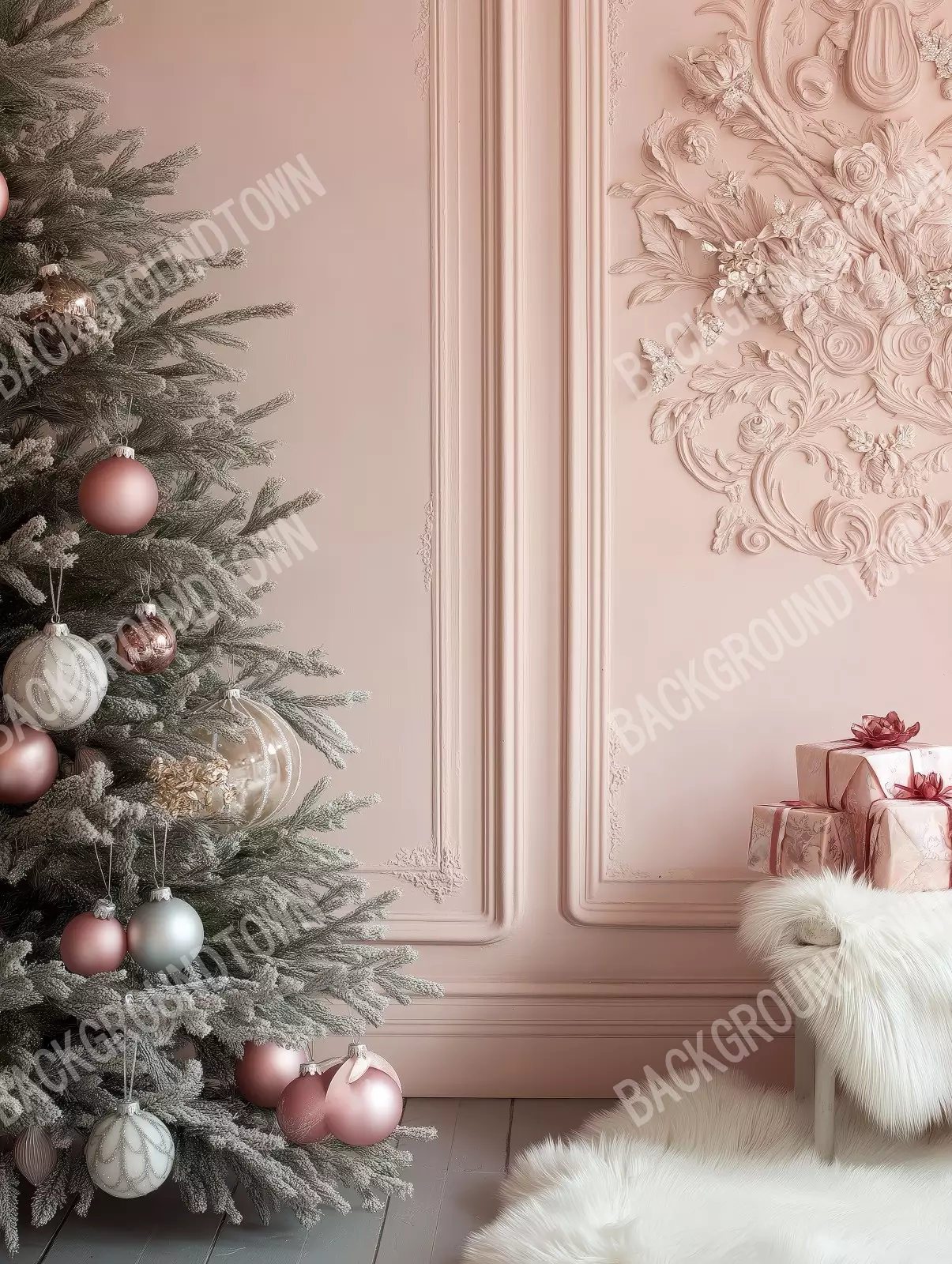 photo of Pink Christmas Tree And Wall Photography Backdrop