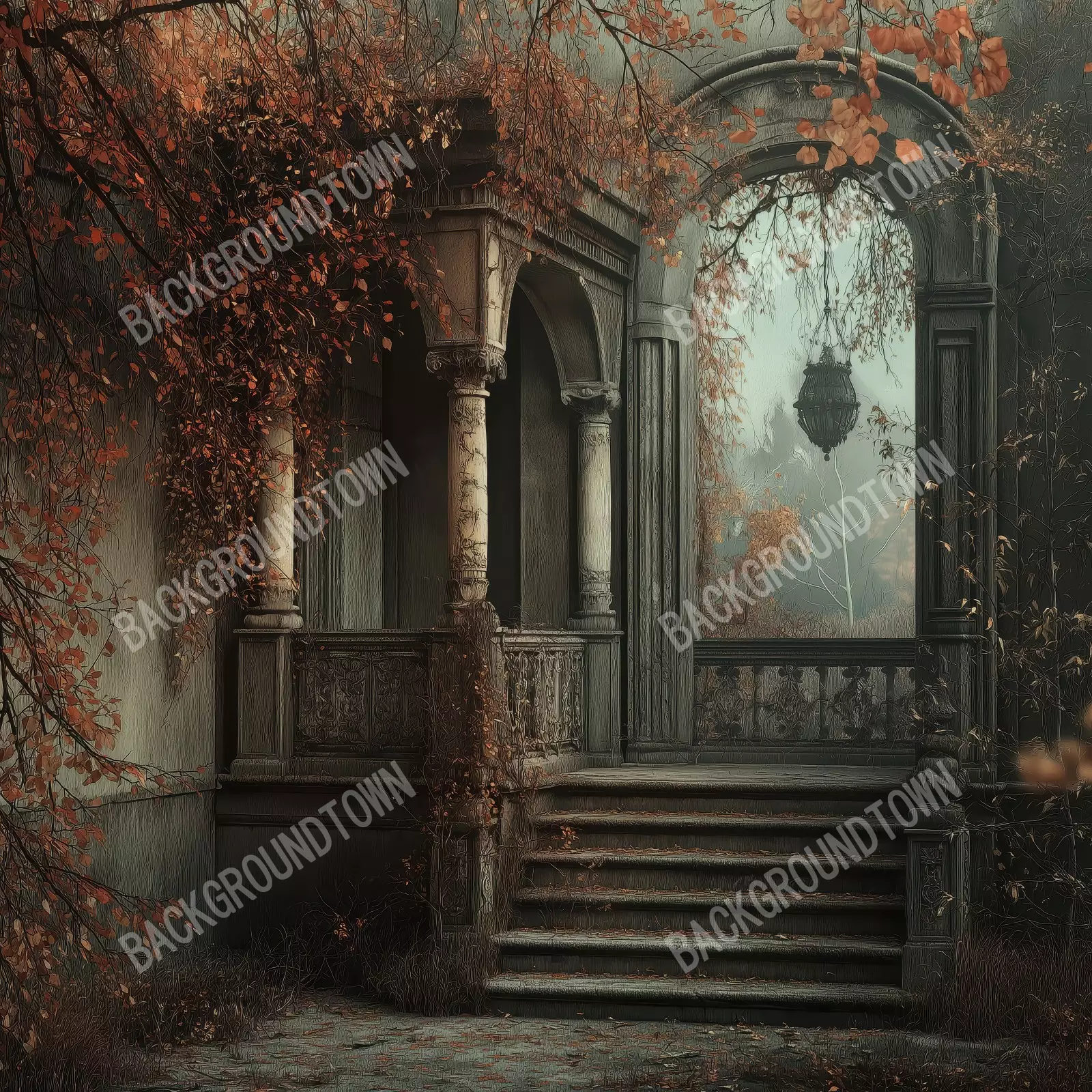 photo of Victorian Courtyard Stairs Photography Backdrop